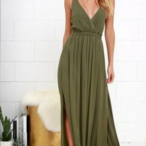 Lulu's Olive Green Maxi Dress with Strappy Back Size M EUC